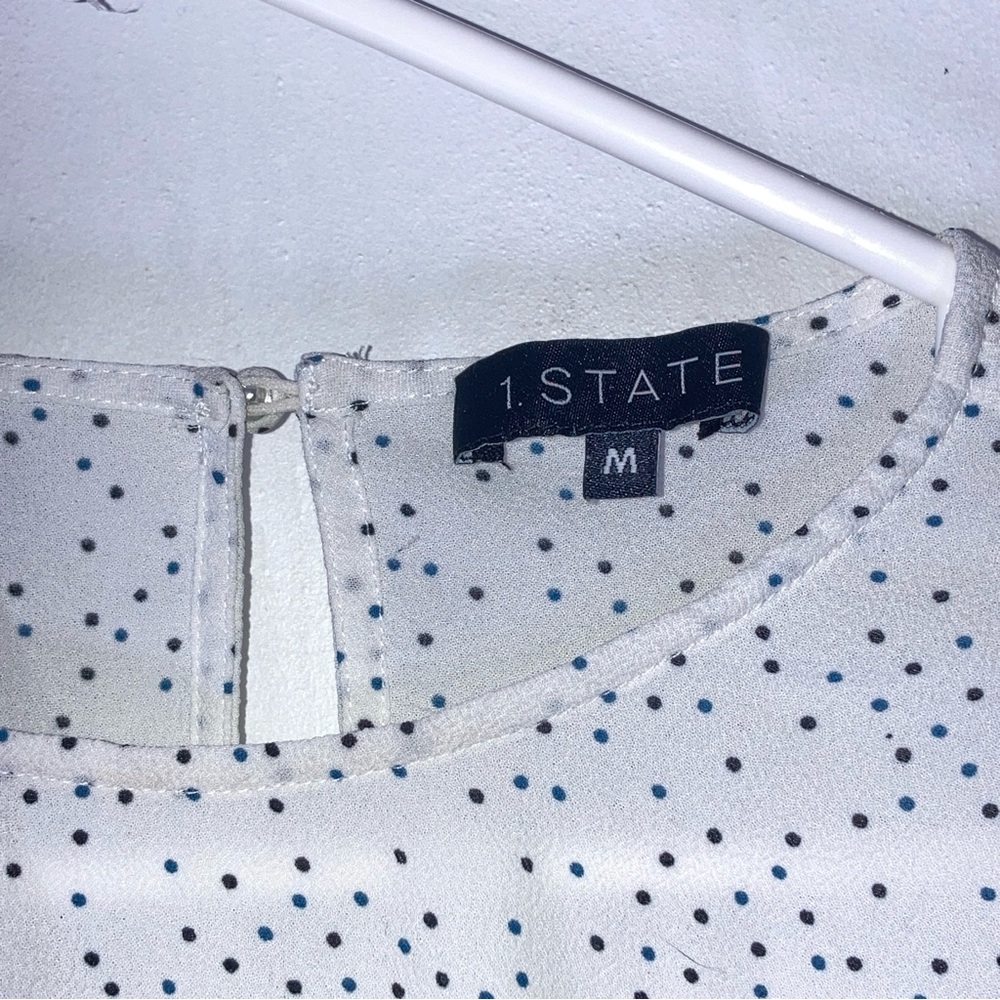 1.State Polka Dot Blouse Balloon Sleeve Round Neck Sz M White Women's - Picture 16 of 16
